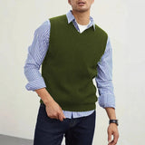 New Popular Preppy Style Men Sweater Vest Casual Knitted Streetwear Solid Color V Neck Waistcoat Leisure High Quality Knitwear