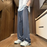 Men's Wide Leg Pants Thin Man Comfortable Pant Black Summer Casual Streetwear Fashion Drawstring Trouser Japanese 5XL Trendy