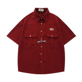 Mens Y2k Waffle Metal Button Shirt High Quality Soft Casual Comfortable Daily Hip Hop College Style Tops Unisex Summer New Style