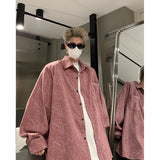 Men's Tie-dye Corduroy Shirts Long Sleeve Streetwear Shirt Korean Style Woman Men Soft Loose Casual Shirt Autumn New Pink/Black