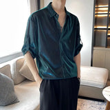 Thin Shiny Shirt Men Summer New Niche Design Five-quarter Sleeve Lapel Button High-Quality Loose Casual Drape Men Shirt