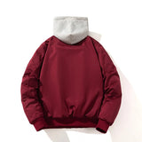 Men Bomber Jacket Women Solid Autumn Winter Pilot Jacket Fashion Vintage Hooded Baseball Coat Casual Windbreak Red Pink Burgundy