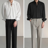 Black White Shirt Men Fashion Social Mens Dress Shirt Korean Loose Long Sleeved Shirt Mens Office Formal Shirts Ice Silk M-2XL