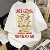 2025 Summer Latter Shirt Lazy Style Oversize Imitation Embroidered Racing Shirt Lightning English Printed Short-sleeved T-shirt