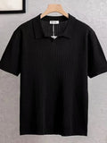 Summer Men's Ice Silk Striped Solid Color Polo Shirt V-Neck Short Sleeve Knitwear T-shirts New Luxury Casual Polos Homme