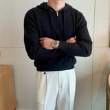 New British Leisure Men's Hooded Sweater Trendy Zip-up Preppy Style Slim-fit Long Sleeve Hoodies Casual Vintage Warmth Knitwear