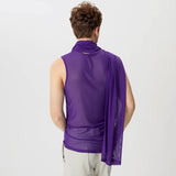 Men Tank Tops Mesh Transparent Solid Turtleneck Sleeveless Male Vests Summer Streetwear Fashion Casual Men Clothing