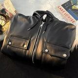 Autumn and winter street style American men and women trendy personalized fake couple loose PU leather jacket casual top y2k