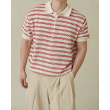 Summer Lapel Short Sleeved T-shirt Men Slim Fit Casual Striped T Shirt Men Streetwear Korean Knitted T Shirt Mens Polo Shirt