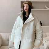 New Winter Silk-like Cotton Jackets Men Fashion Thicken Warm Parkas Couple Streetwear Loose Casual All-match Bread Coat
