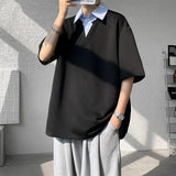 Summer Short Sleeved T-shirt Men Fashion Gray Black Casual T Shirt Men Streetwear Korean Loose Lapel T Shirt Mens Top M-3XL