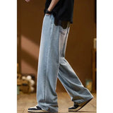 Men New Baggy Jeans Fashion Y2K High Street Retro Blue Trousers Elastic Drawstring Straight Wide Leg Loose Casual Denim Pants