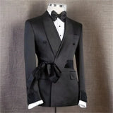 Double Breasted Suit Jacket for Men Wedding Shawl Lapel Slim Fit Groom Blazer with Belt 1 Pc Fashion Coat