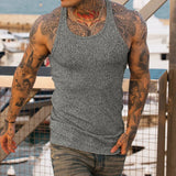 Summer New Men's Vest Knitted Vertical Stripes Fitness Sports Leisure Slim Vest I-Shaped Sleeveless Top Free Shipping
