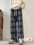 Autumn street retro checkered straight leg pants for men and women, American loose simple casual hip-hop trendy wide leg pants
