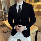 Men Corduroy Blazer Jackets Slim Fit Luxury Evening Dresses Suit Coat Wedding Prom Clothing Black Red