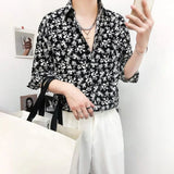 Mens Y2k Casual Floral Print Shirt Summer Harajuku Daily Versatile Temperament Personality Three-Quarter Sleeve Mens Top