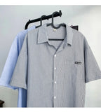 Japanese Striped Fashionable Short-sleeved Shirt Men Summer Thin Fashion Loose and Versatile Student Casual Shirt Aesthetic