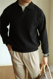 New American Chic Men Polo Sweater Luxury Trendy Business V Neck Knit Solid Color Pullover Leisure Slim-fit Long Sleeve Knitwear