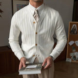 New Spring and Autumn Senior Rascal Handsome V-neck Slim Fit Pit Strip Long Sleeve Casual Solid Men's Sweater Cardigan