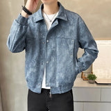 American Street Style Men's Jacket Handsome Trendy Jacket with Retro Collar Design and Rivet Decoration Double Door Front Coat