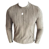 Cotton Striped T Shirt Gradient Mock Neck Men Slim Fit Tshirt Male Office Business T shirts Man Casual Long Sleeve Top Tees