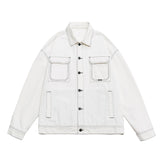 Men's Fashion Baggy Denim Jacket Streetwear Large Pocket Contrast Design Oversized Black White Washed Denim Coats Autumn 4XL 5XL