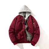 Men Bomber Jacket Women Solid Autumn Winter Pilot Jacket Fashion Vintage Hooded Baseball Coat Casual Windbreak Red Pink Burgundy