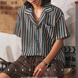 New Japanese Chic Men Shirts Light Luxury Striped Cuban Collar Half Sleeve Cardigan Summer Trendy Leisure Breathable Tops M-3XL