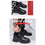 Men Korea Leather Platform Oxfords Slip on Thick Tottom Male Derby Shoes Casual Loafers Mens Square Toe Formal Dress Shoes