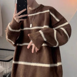 New Korean Trendy Men Sweater Light Luxury Knitted Drooping Stripe O Neck Long Sleeve Pullover Casual High Street Knitwear M-3XL