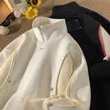 American autumn and winter street fashion personalized stand up collar half zipper couple loose retro casual Harajuku top y2k
