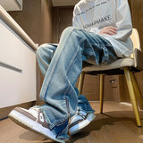 Autumn jeans men New Fashion Side Zipper Casual Jean Pants Men High Street Loose Straight Pant Mens Vintage All-match Trousers