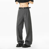 Solid Color Men Suit Pants Korean Style Pleated Design Straight Business Casual Wide Leg Loose Male Trousers Simple