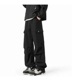 Black Casual Pants Men Fashion Retro Pocket Cargo Pants Men Japanese Streetwear Hip-hop Loose Straight Pants Mens Trousers