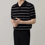 Men's Clothing Light Luxury Business Striped Polo Shirt Casual Slim-fit Knitted Short Sleeve T-shirt High Quality Patchwork Tops
