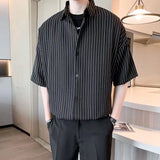Striped Shirt men Japanese Casual Oversize Trend Black Unisex gothic Short Sleeved Blouses