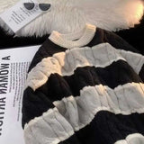 American high street autumn winter men and women trendy personality round neck sweater couple loose striped Harajuku knitted top