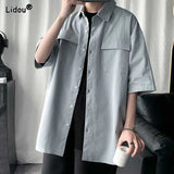 Men's Clothing Fashion Business Casual Loose Turn-down Collar Handsome Solid Man Button Short Sleeve Spring Summer Thin Shirts