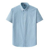 Brand Short Sleeves Oxford Shirts Men 100% Cotton Business Striped Shirts for Man Casual Slim-fit Tops Men