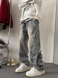 Jeans Men Creative Fashion Design High Street Casual Handsome Loose European Style Full Length Cozy Gradient Color Chic Simple