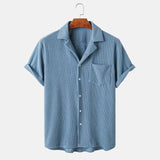 Summer Clothing Men's Luxury Corduroy Plaid Short Sleeve Shirts Casual Streetwear Button-down Solid Color Breathable Vintage