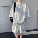 Summer Tie-dye Sports Suit Men's Short-Sleeved Tshirt Shorts Loose T-Shirt Short Pants Casual Breathable Running Suit Men Sets