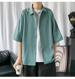 Men Shirts Summer Hip Hop Fashion High Street College Teens Korean Japanese Stylish Thin Рубашки Comfortable Simply Handsome Ins