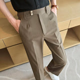Spring Summer Men's Straight Suit Pants Seersucker Loose Long Toursers Quality Daily Work Casual Bottoms Wear for Man