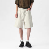 Summer Back Ribbon Design Casual Shorts Simple Loose Fit Male Solid Color New Fashion Men's Bottoms 2025 Pants