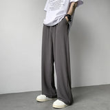 Summer Casual Pants Men Fashion Pleated Pants Men Japanese Streetwear Loose Wide Leg Pants Mens Baggy Ice Silk Trousers M-3XL