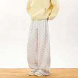 Winter Men's White Colored Dot Sweatpants Korean Fashion Thick Warm Wide Leg Straight Male Casual Thermal Velvet Trousers