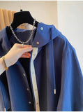 Classic High-end Hooded Windbreaker Women Spring Autumn Style 2025 New Loose Versatile Trendy Hooded Mid-length Jacket
