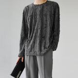 Korean Style Insnichedesign Men Women Vintage Distressed Long Sleeve T-shirt Round Neck Loose Fit Versatile Top Trendy